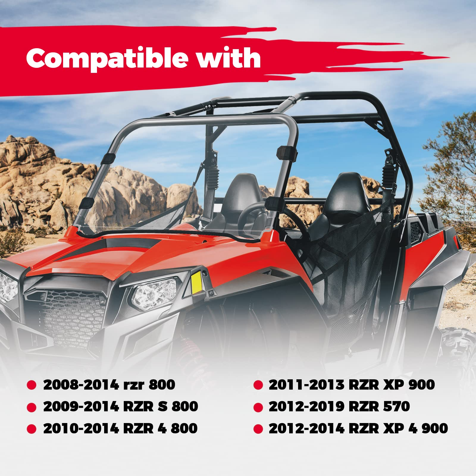 UTV Full Windshield Polaris RZR 800 / S 800/4 800, XP 900/4 900, RZR 570 - Kemimoto