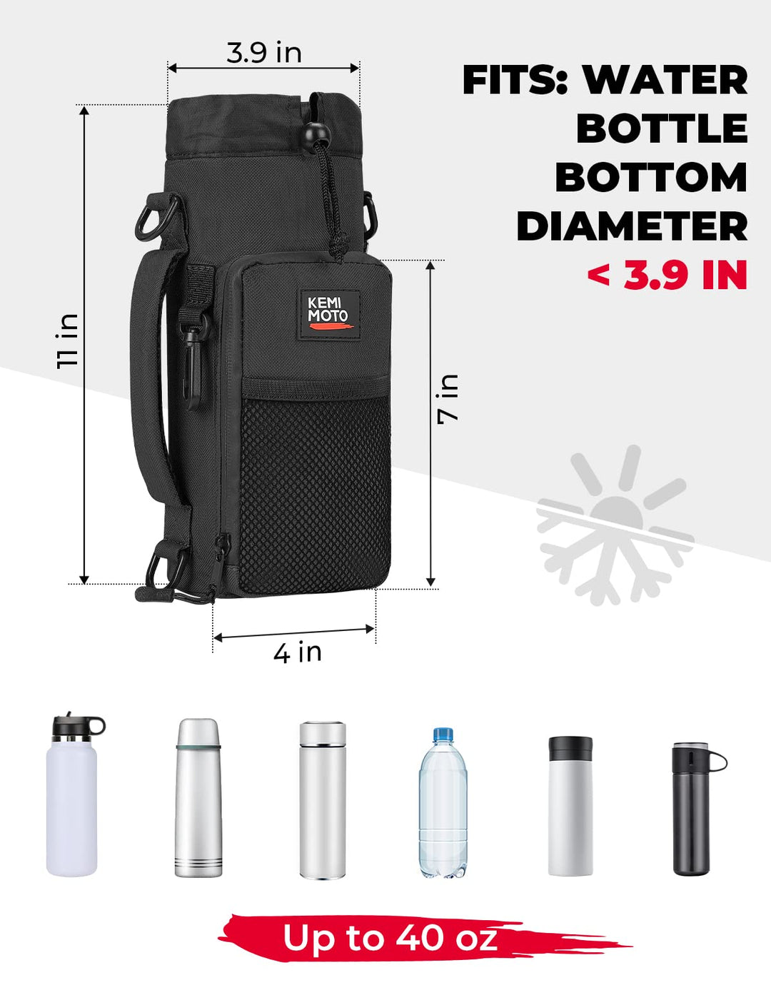 AceTreker 32 oz 40 oz Water Bottle Carrier Bag, Neoprene water bottle  sleeve with 4 pocket, Sport Water Holder with Paracord Handle and Shoulder  Strap