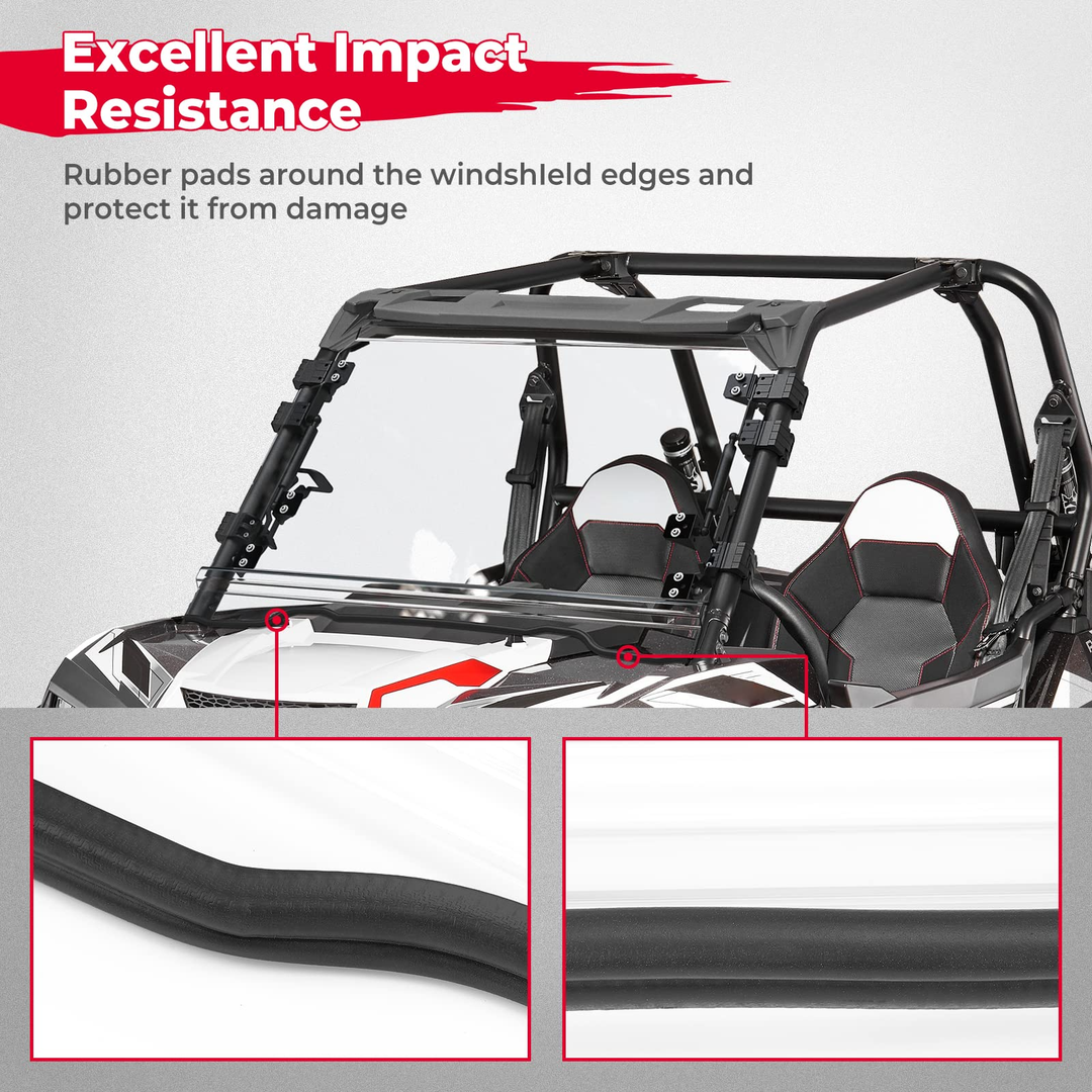 RZR 1000 Windshield, Heavy Duty Scratch Resistant 3-IN-1 Folding Flip Windshield - Kemimoto