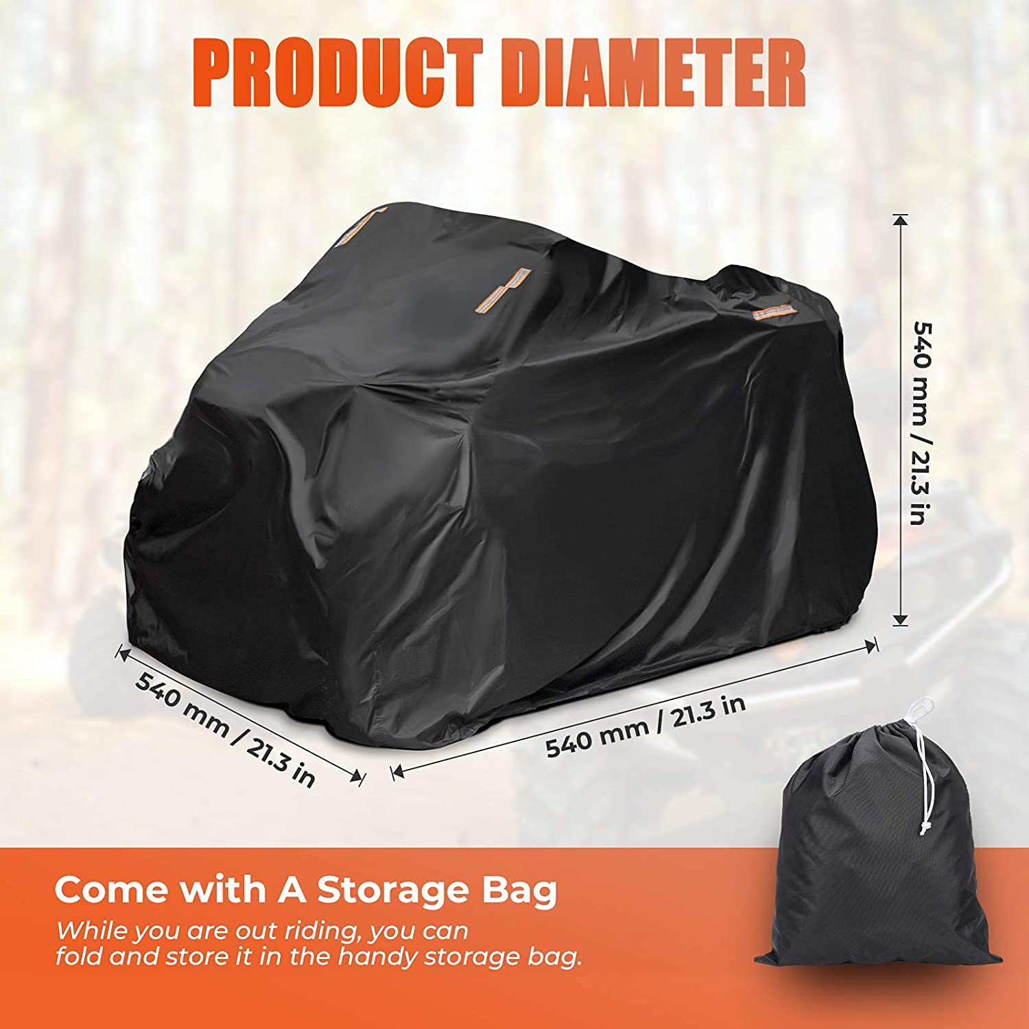 300D OXFORD Fabric 4 Reflective Strip Black ATV Cover L17997 - Kemimoto