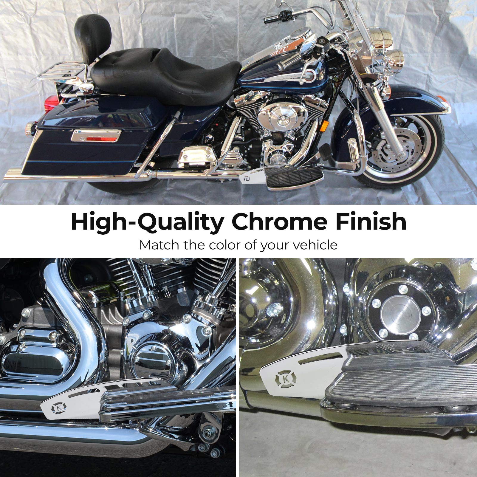 Motorcycle Rider Footboard Heel Guard, Chrome - Kemimoto