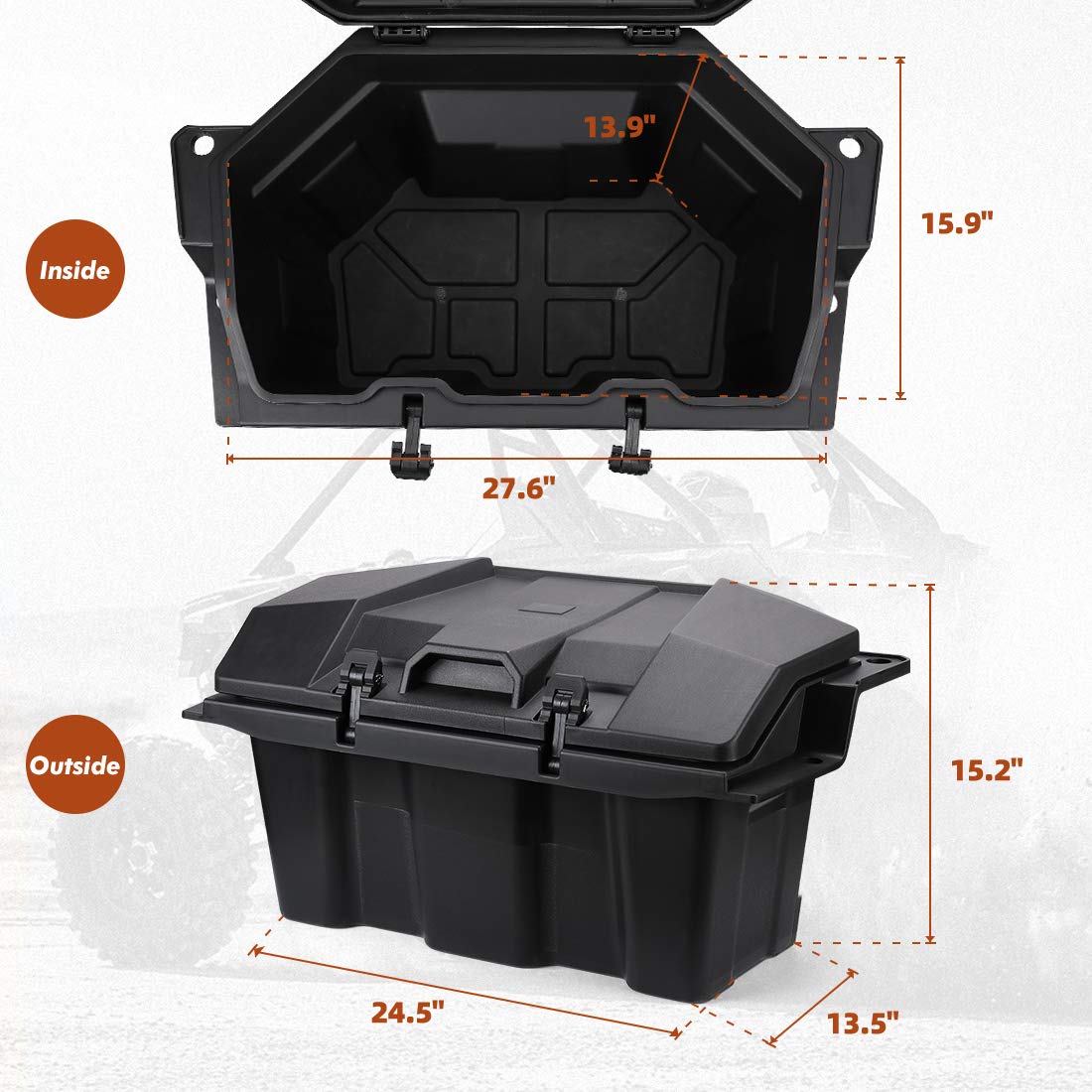 Cargo Box, 73 QT Rear Storage Bed Box Fit Polaris RZR PRO XP / 4 (2020-2023) - Kemimoto