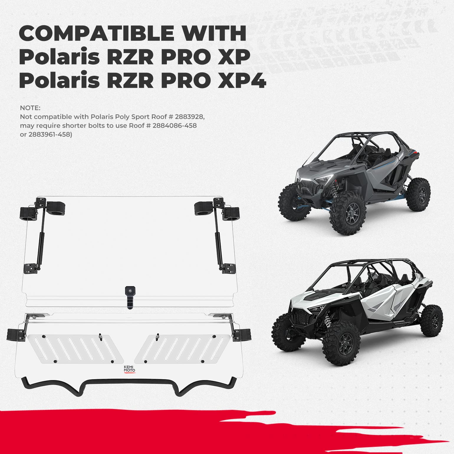 UTV 3-in-1 Folding Half Windshield Fit Polaris RZR PRO XP / PRO XP 4 (2022-2023) - Kemimoto