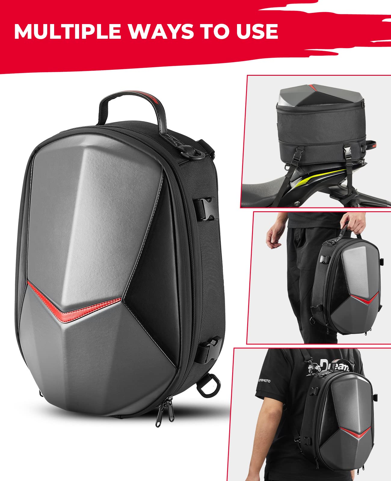 Expandable Motorcycle Tail Bag Helmet Backpack – Kemimoto